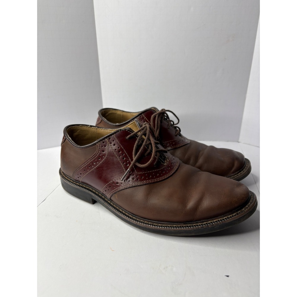 Bass Eugene Mens Brown Burgundy Leather Saddle‎ Shoes Oxford 1580-230 Size 7.5M